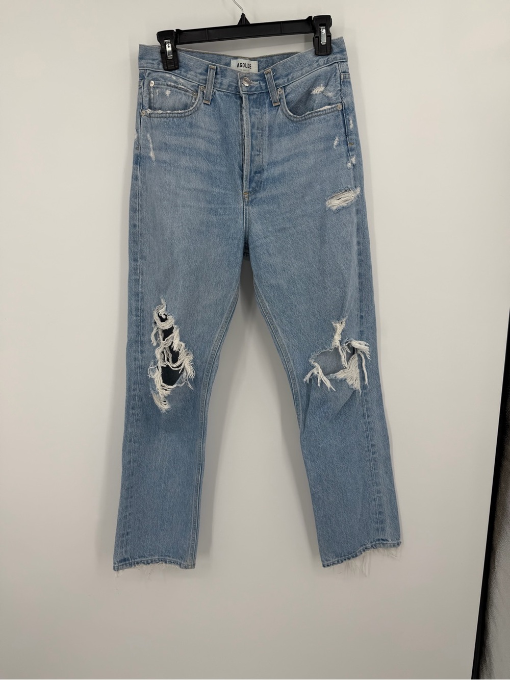AGOLDE Heavily Distressed Straight Jeans | Size 25 | Open Knees | Frayed Hem 🖤